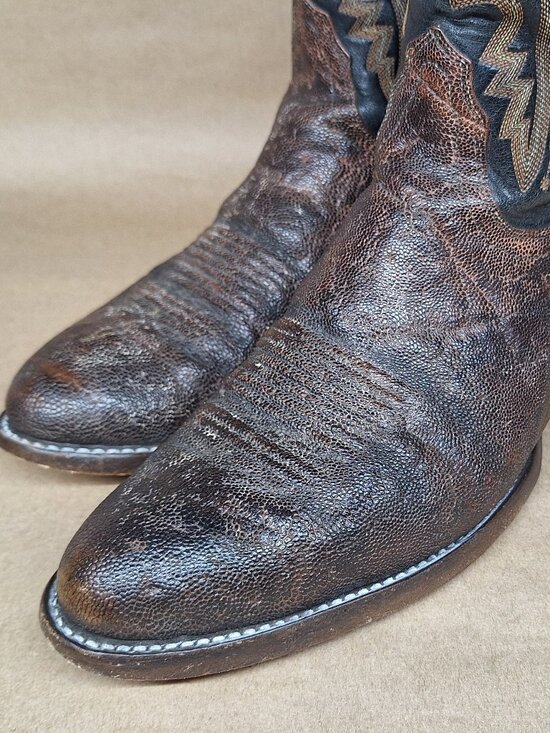 LUCCHESE 2000 Men\'s Ostrich Leg Leather Western Boots Size 9D (T3031) main image 4